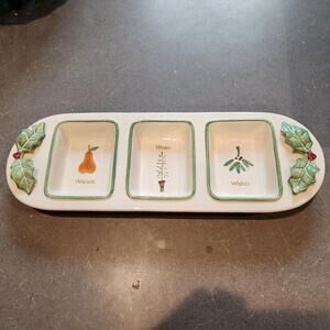 Russ Warmest Winter Wishes Ceramic 3 Part Serving Dish Platter Christmas